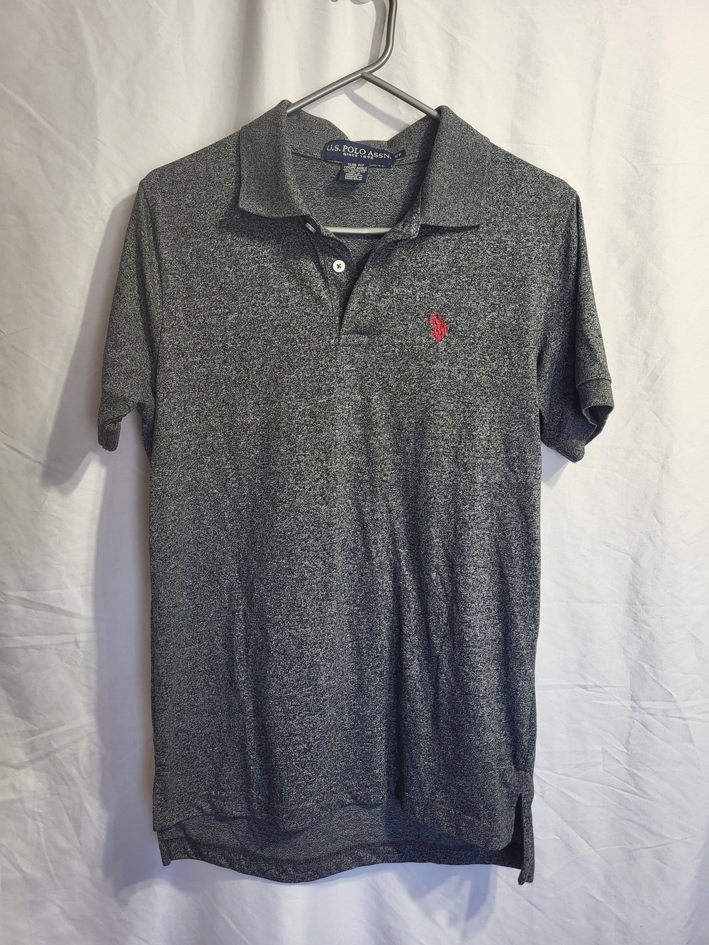 U.S. Polo Assn. Men's Gray Polo Shirt with Red Logo, Size Small